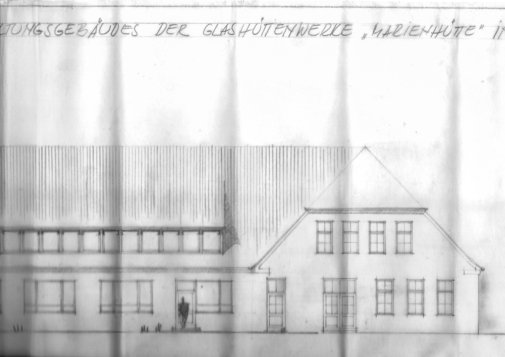Zeichnung des Verwaltungsgebäudes der Marienhütte iim Wandel